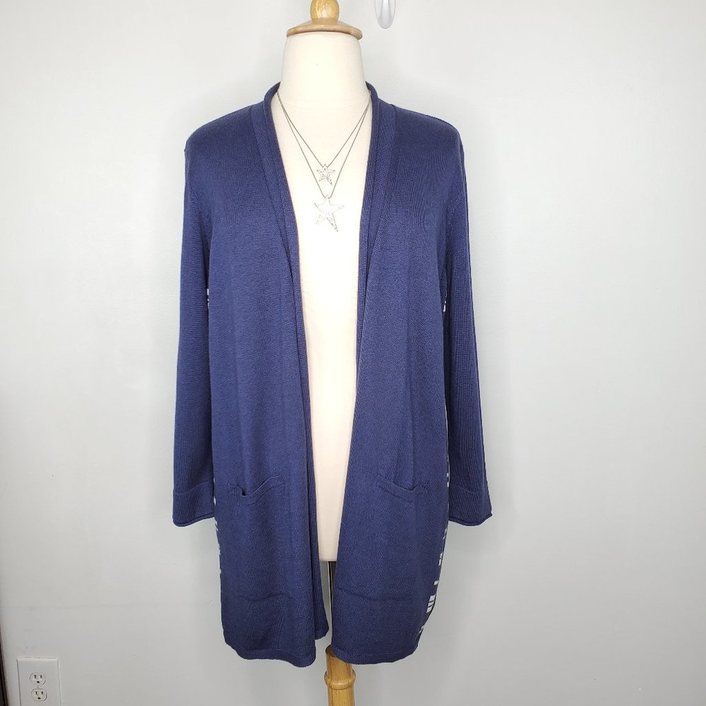 NIC+ZOE  Washed Navy Open Front Cashmere Blend Cardigan with Pockets NEW NWT 1X